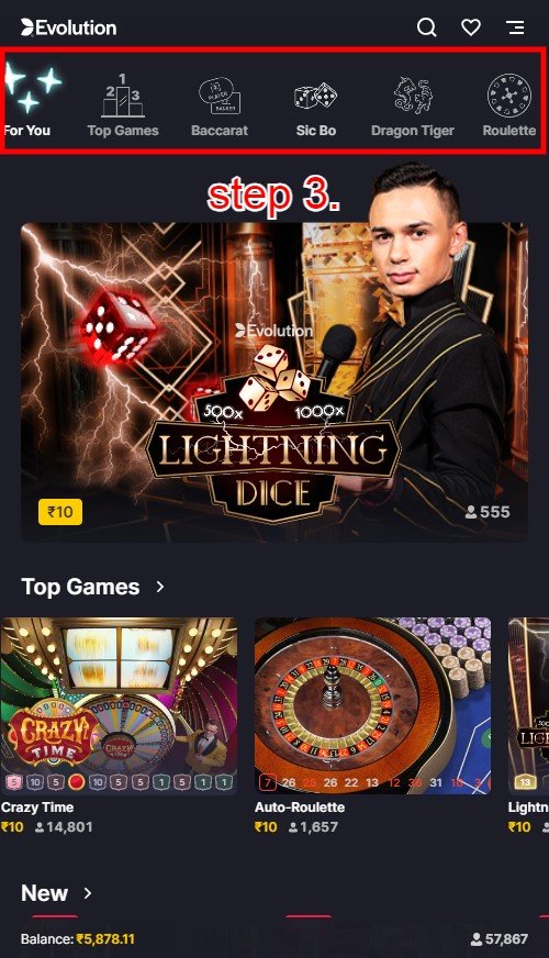 How To Play Online Live Casino Games in 4RABET: Step 3.