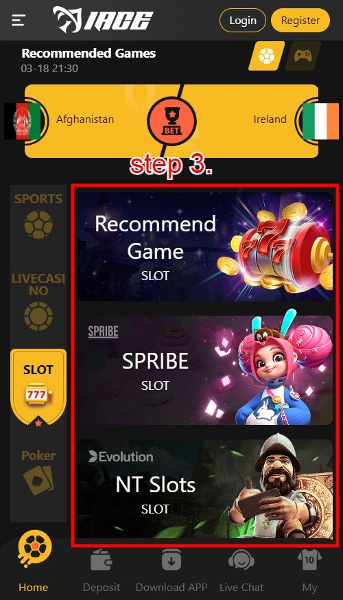 HOW TO PLAY SLOT MACHINE in 4RABET: step 3.